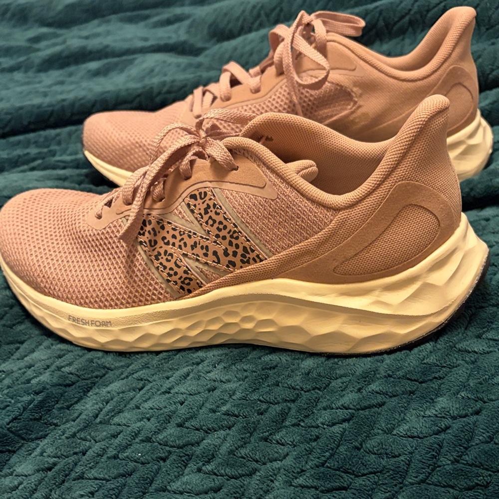 New Balance Women's Blush Pink Fresh Foam Running Sneakers with Leopard Accent